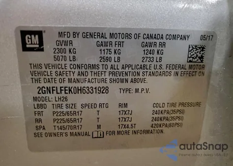 2017 Chevrolet Equinox Lt из США, поврежденный, VIN 2GNFLFEK0H6331928